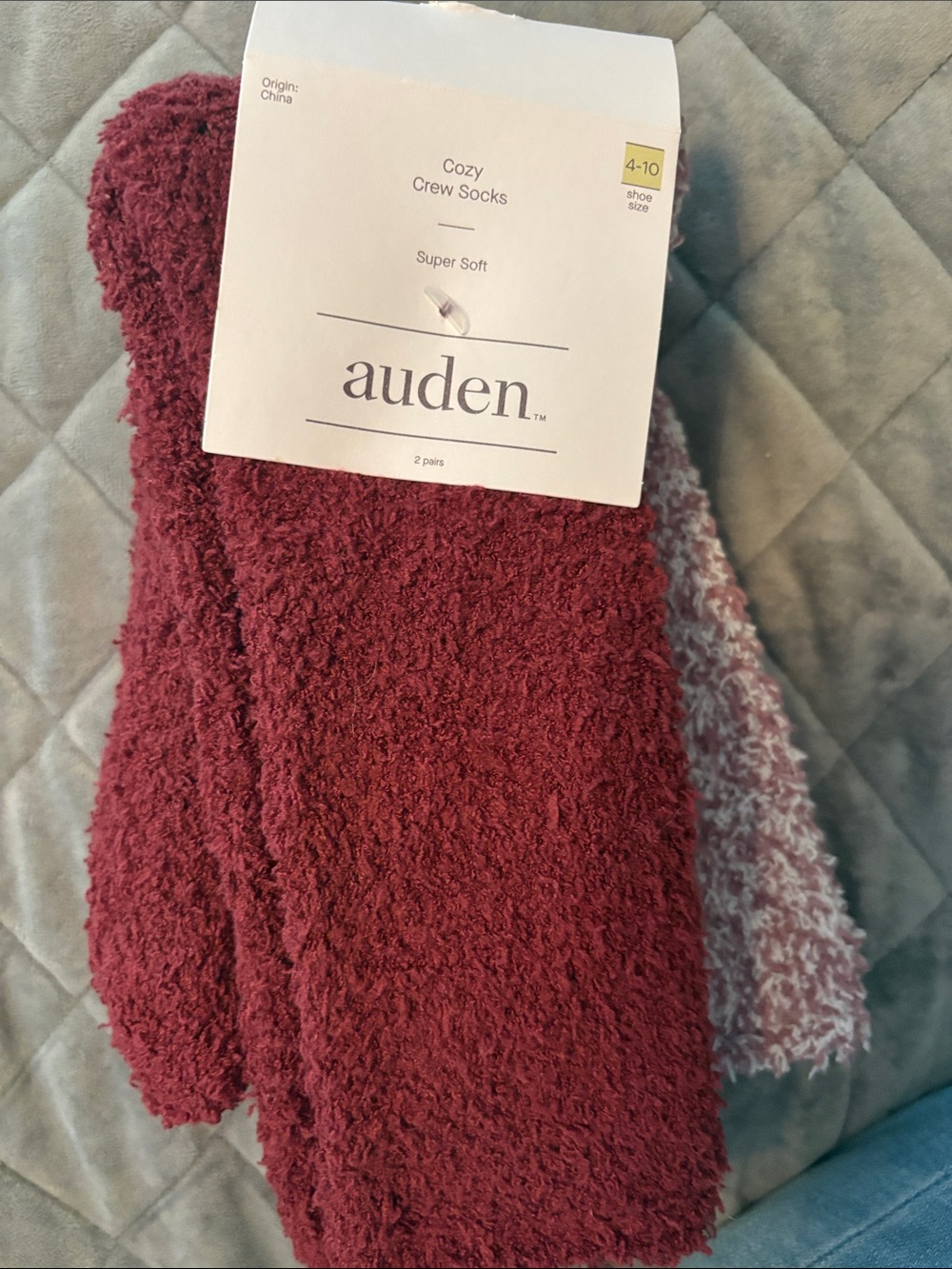 Auden Cozy Crew Socks - Burgundy and Light Pink Mix
